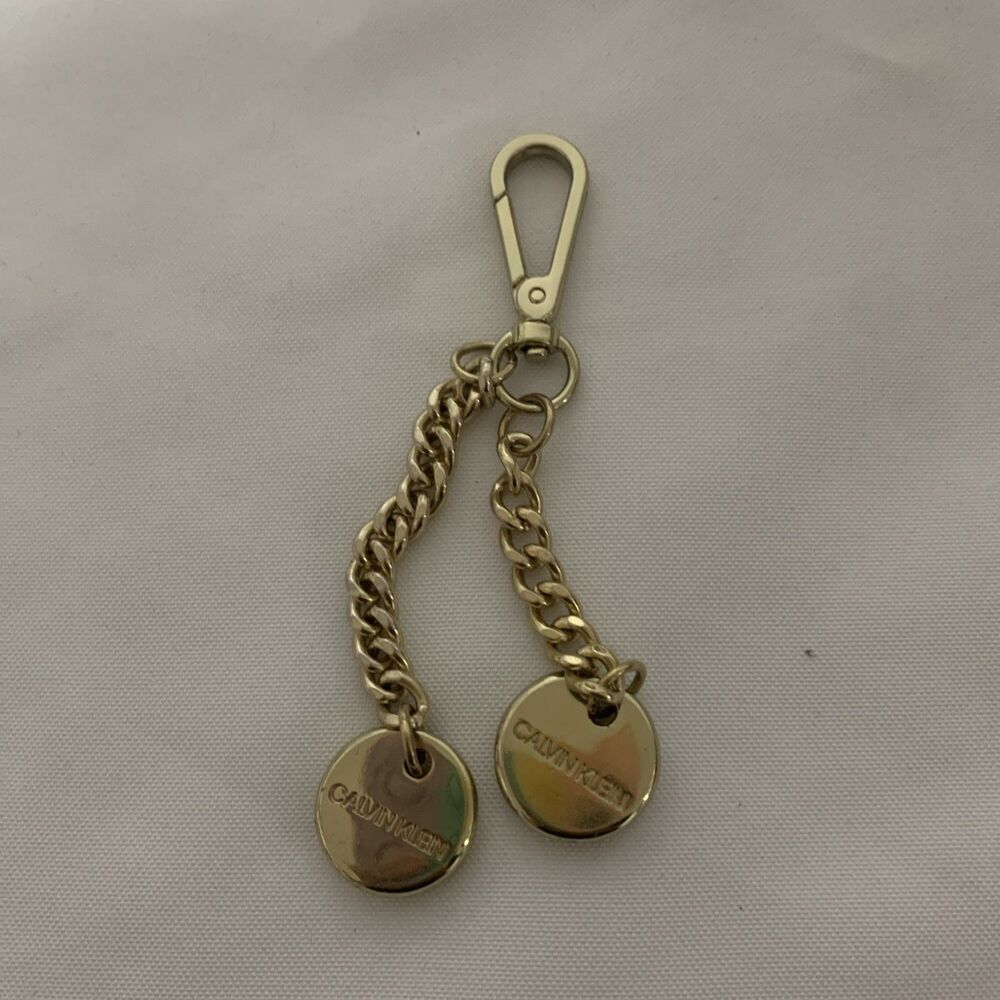 CALVIN KLEIN Goldtone Metal Logo Charms on Chain Purse Clip. E 404 - Picture 7 of 7
